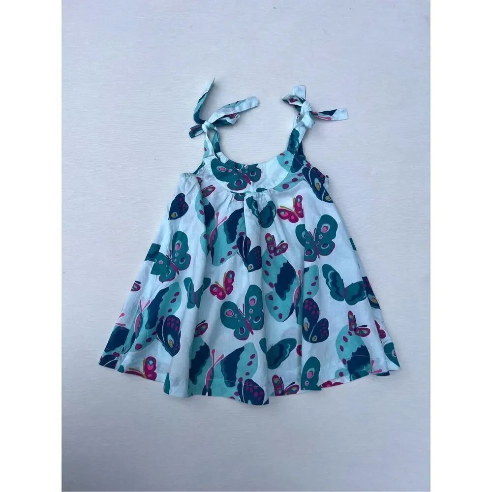 JANIE AND JACK BLUE BATIK BUTTERFLY DRESS SIZE 6/12 MONTHS GIRL'S EUC